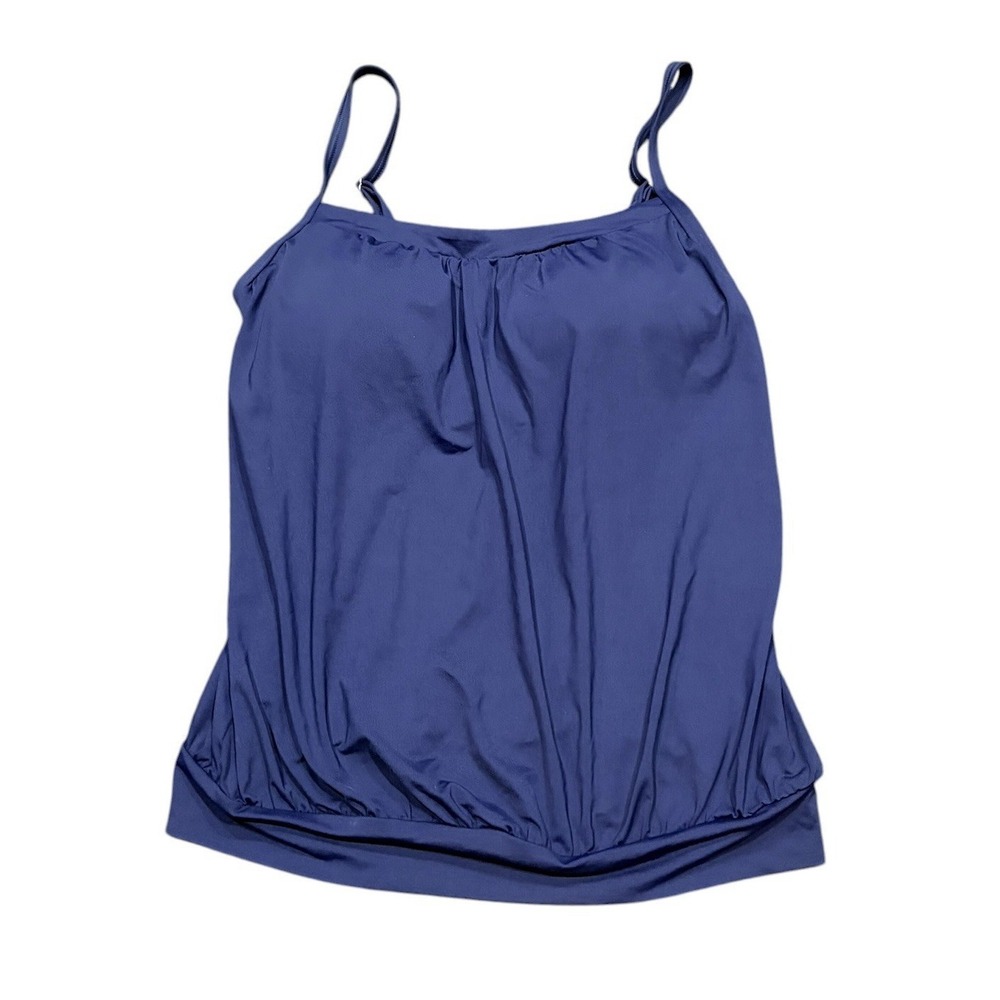 Lands End Womens 8 Blouson Tummy Hiding Tankini Top Swimsuit Blue Shelf Bra NWT - Picture 2 of 7